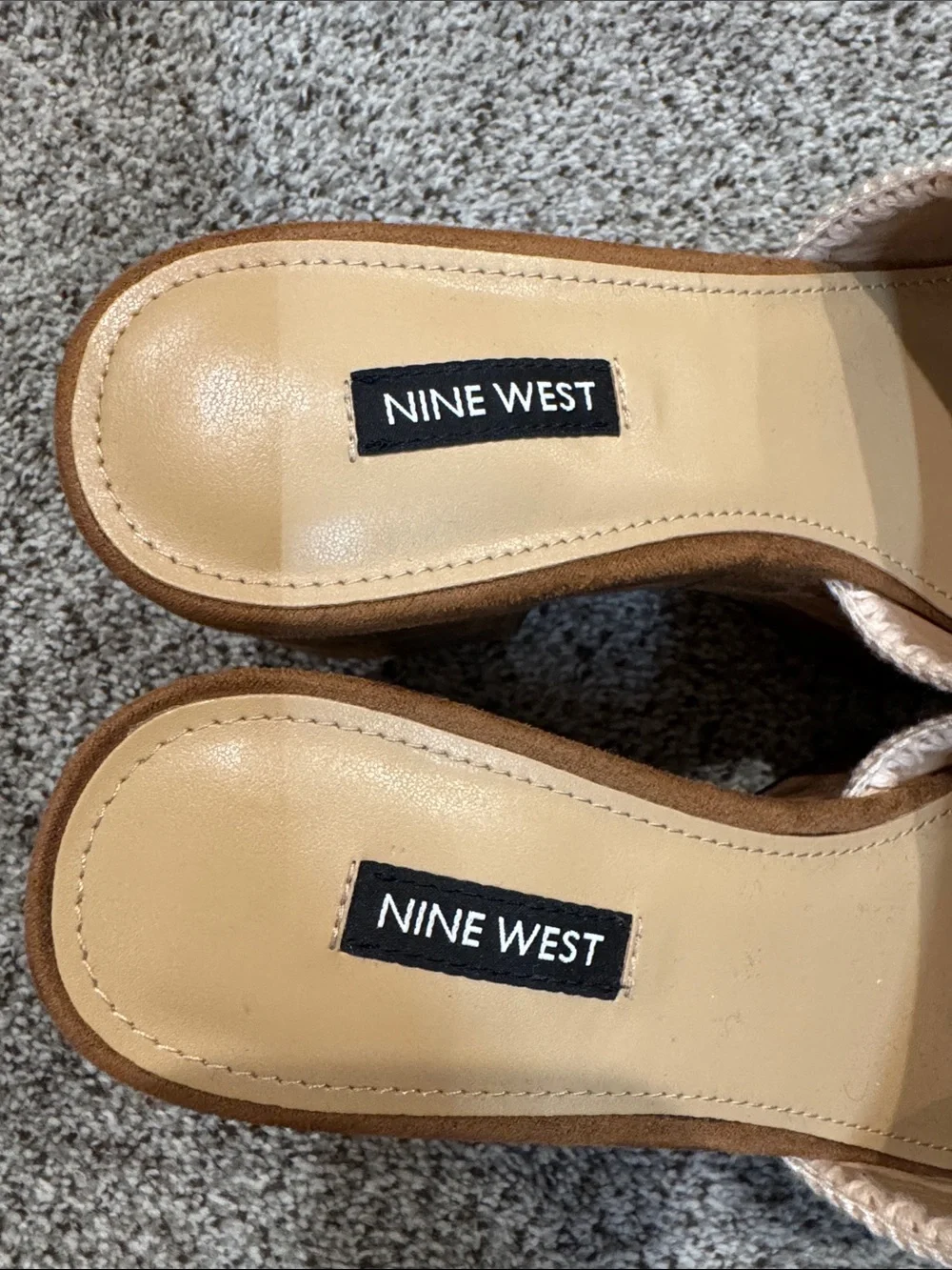 Nine West Brown Suede Platform Mules with Cream Scallop Trim